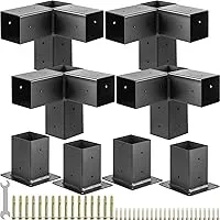 Pergola Kit, Heavy-Duty Carbon Steel Gazebo Kit with 4 3-Way Corner Brackets, 4 Post Bases for 4"x 4" Lumber, Perfect for Outdoor Patio Gazebos Log Cabins Pergola Hardware, Black