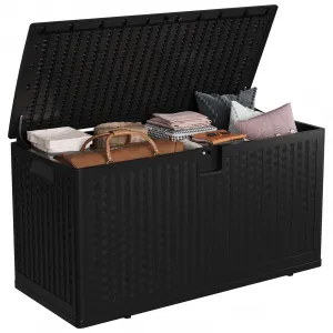 Outdoor Storage Box, 73 gal Large Waterproof Resin Deck Box Indoor Outdoor Use, Lockable UV Resistant Storage Bin for Patio, Garden, Cushions, Tools, Equipment, Black