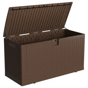 Outdoor Storage Box, 73 gal Large Waterproof Resin Deck Box Indoor Outdoor Use, Lockable UV Resistant Storage Bin for Patio, Garden, Cushions, Tools, Equipment, Brown