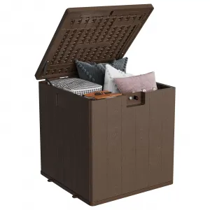 28 gal Outdoor Storage Box with Lid, Weather-Resistant Plastic Deck Box, Lockable Outdoor Storage Bin for Patio Furniture, Gardening Tools and Accessories, Brown