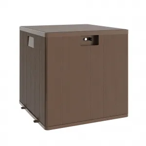 28-Gallon Resin Deck Box Waterproof Lockable Dual-Function Seating Wood Grain Finish Brown Patio Storage Bench for Garden Pool