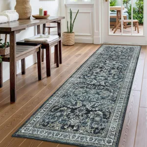 2x6 Green Washable Runner Rug Non-Slip Soft Vintage Floral Carpet for Hallways Entryway Bedroom Laundry