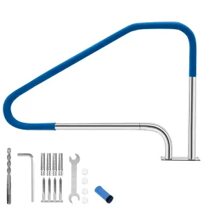 Pool Handrail 49.4in x 34in Stainless Steel 304, 375LB Load Capacity, Non-Slip Grip, Quick Mount Base, Inground Pools