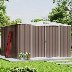 10x10 Outdoor Storage Shed Galvanized Steel Lockable Doors Air Vent Durable Weatherproof Patio Garden