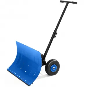 Snow Shovel with Wheels Heavy Duty Snow Pusher Ergonomic Handle Adjustable Angle & Height Polypropylene Blade Anti-Skid Wheels for Driveway and Pavement