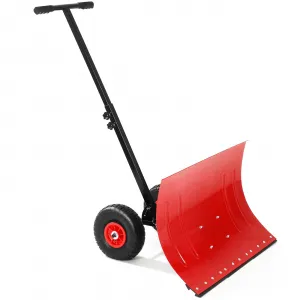 Snow Shovel with Wheels Heavy Duty Steel Blade Adjustable Angle & Height Handle 29.1"x19.3" Rubber Wheels Driveway Pavement