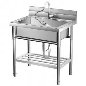 20"D x 20"W x 34"H Stainless Steel Utility Sink, Free Standing Single Bowl Laundry Sink With Hot And Cold Water Pipes & Pull-Down Faucet, Commercial Indoor Outdoor Sink,Brushed Steel