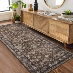 Vintage Washable Area Rug Non Slip Non Shedding Floral Soft Throw Rug for Bedroom Living Room Kitchen Bathroom Nursery