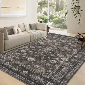 Vintage Washable Area Rug Floral Non Slip Soft Throw Rug for Bedroom Living Room Entryway Bathroom Nursery