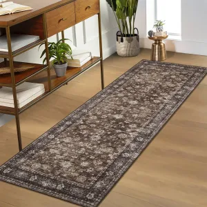 Vintage Washable Area Rug Non Slip Non Shedding Floral Soft Throw Rug for Bedroom Living Room Bathroom Kitchen Nursery