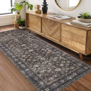 Vintage Washable Area Rug Non Slip Non Shedding Floral Soft Throw Rug for Bedroom Living Room Dining Entryway Bathroom Kitchen Nursery