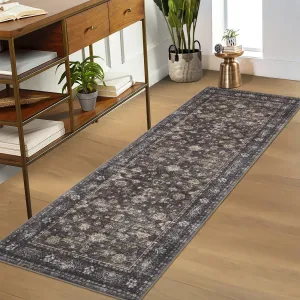 Vintage Washable Area Rug Non Slip Non Shedding Floral Soft Throw Rug for Bedroom Living Room Dining Entryway Kitchen Bathroom Nursery