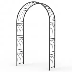 8FT Garden Arch Arbor Metal Climbing Plant Support Rust-Resistant Steel Powder-Coated Black Wedding Lawn Patio Decor