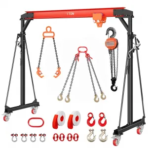 2200LBS Gantry Crane With Manual Trolley & Hoist, Adjustable 8-12 FT Height, 1 Ton Shop Crane Lift for Warehouse and Factory, Steel Construction, Portable Design
