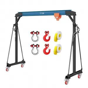 2 Ton Adjustable Gantry Crane, Manual Trolley, 8-12 FT Height, Steel, Warehouse & Factory, Black