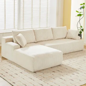 106" Modular Sectional Sofa Cloud-Like L-Shaped Couch With Chaise Lounge Convertible Compression Sleeper No Assembly Required Corduroy Fabric for Living Room Bedroom Apartment