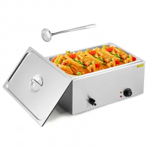 21 QT Electric Commercial Food Warmer Stainless Steel Bain Marie Countertop Soup Station with Temp Control Faucet & Lid for Buffet Catering Parties