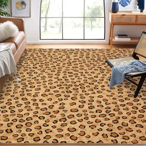 Leopard 8x10 Rug - Washable Animal Print Rug, Large Living Room Carpet, Soft Non-Slip Surface, Non-Shedding Brown Carpet, Ideal for Office Dormitory Bedroom