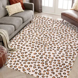 Leopard 9x12 Rug - Washable Animal Print Rug, Large Living Room Carpet, Soft Non-Slip Surface, Non-Shedding Brown Carpet, Ideal for Office Dormitory Bedroom
