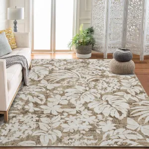 Area Rug 10'x13' Botanical Floral Leaf Printed Accent Carpet with Non-Slip Backing Brown for Living Room Bedroom Kitchen