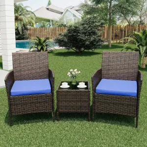 Patio Porch Furniture Sets 3 Pieces PE Rattan Wicker Chairs with Table Outdoor Garden Furniture Sets