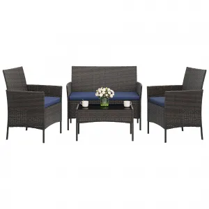 4-Piece Patio Furniture Set Black Outdoor Wicker Furniture with Coffee Table | Modern Rattan Chairs Conversation Set Outdoor Seating Weather-Resistant for Porch, Garden, Lawn