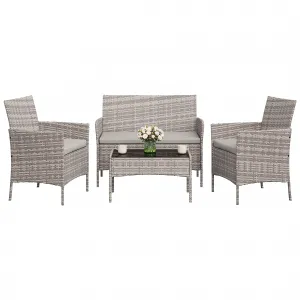 4-Piece Patio Furniture Set Grey Outdoor Wicker Furniture with Coffee Table Modern Rattan Chairs Conversation Set Outdoor Seating Weather-Resistant for Porch, Garden, Lawn