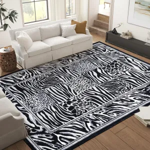 9x12 Area Rug for Living Room Washable, Soft Leopard Patchwork Print Large Bedroom Rugs Low Pile Non-Slip Area Rugs Carpet for Dining Room, Grey