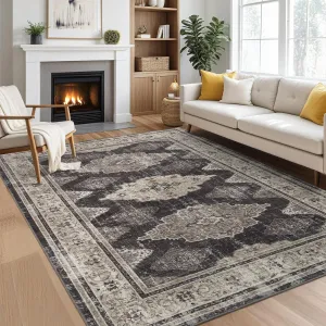Living Room Rugs 8x10 Washable, Soft Vintage Low Pile Large Area Rugs for Bedroom Dining Room Boho Farmhouse Non-Slip Rugs for Living Room, Taupe Multi