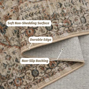Neutral Area Rugs 5x7 Washable, Soft Vintage Large Area Rugs for Living Room, Boho Farmhouse Low Pile Non-Slip Indoor Throw Carpet Rugs for Bedroom Dining Room (Beige/Orange, 5'x7')