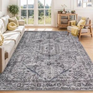 9x12 Rugs for Living Room Washable, Soft Vintage Large Area Rugs for Bedroom Boho Farmhouse Low Pile Non-Slip Indoor Carpet Rugs for Dining Room Home (Taupe, 9'x12')