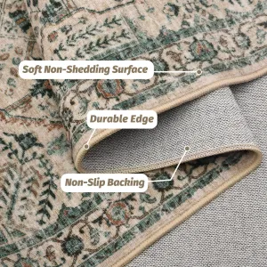 Neutral Area Rugs 5x7 Washable, Soft Vintage Large Bedroom Rugs, Boho Farmhouse Low Pile Non-Slip Indoor Throw Carpet Rugs for Living Room Dining Room (Beige/Blue, 5'x7')