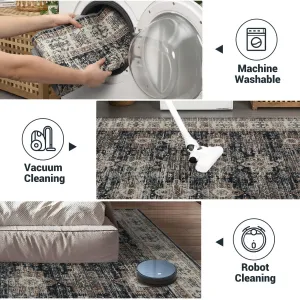 8x10 Living Room Rugs, Soft Vintage Large Area Rugs for Bedroom Boho Farmhouse Low Pile Non-Slip Indoor Carpet Rugs for Living Room Dining Room Home (Black, 8'x10')