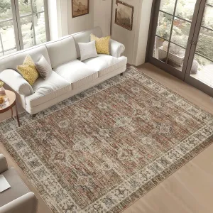 10x13 Area Rugs for Living Room Washable, Soft Vintage Large Bedroom Rugs Boho Farmhouse Low Pile Non-Slip Indoor Carpet Rugs for Dining Room (Orange, 10'x13')