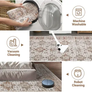 10x13 Area Rugs for Living Room Washable, Soft Vintage Large Bedroom Rugs Boho Farmhouse Low Pile Non-Slip Indoor Carpet Rugs for Dining Room (Beige, 10'x13')