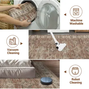 8x10 Rugs for Living Room, Soft Vintage Large Area Rugs for Bedroom Boho Farmhouse Low Pile Non-Slip Washable Indoor Carpet Rugs for Living Room Dining Room Home (Orange, 8'x10')