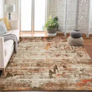 6 ft x 9 ft Washable Area Rug, Non Slip Abstract Rug, Soft Faux Wool, Low Pile, Brown for Living Room Bedroom Dining Room