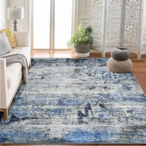 6 ft x 9 ft Washable Area Rug Non Slip Abstract Soft Faux Wool Living Room Bedroom Dining Room Blue