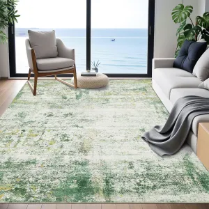 Washable Area Rugs 10 ft x 13 ft Non-Slip Modern Abstract Soft Faux Wool Green for Living Room Bedroom Entryway