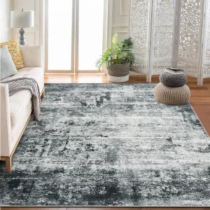 4 ft x 6 ft Washable Area Rug, Non Slip Abstract Rug, Soft Faux Wool, Low Pile, Grey for Living Room Bedroom Dining Room