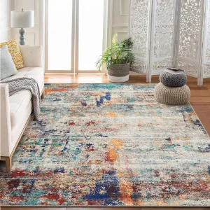 Washable Area Rugs 6 ft x 9 ft Non-Slip Modern Abstract Soft Faux Wool for Living Room, Entryway, Bedroom Teal Blue Orange Rust Red