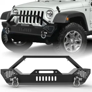 Front Bumper Compatible with 2007-2018 Jeep Wrangler JK & Unlimited JKU (2/4 Doors), Rock Crawler Off Road Full Width Bumper with Winch Plate Mounting & 2 x D-Rings