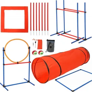 Dog Agile Course Backyard Set - Complete Obstacle Kit with Adjustable Hurdles & Tunnel - Durable ABS & Tear-Resistant Fabric - Portable Storage Bags - Indoor & Outdoor Training