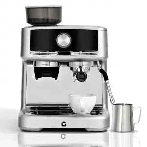 20 Bar Pressure Espresso Machine with Grinder, Milk Frother for Home/Office, 1.5L Removable Tank, Silver