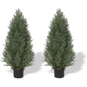 3ft Artificial Cedar Trees Set of 2, Outdoor Artificial Topiary Trees with Stable Cement Pots - UV Resistant, Premium PE Greenery Decorative Tree for Indoor Outdoor Porch
