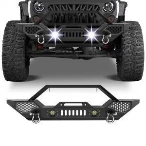 Front Bumper Compatible with 2007-2018 Jeep Wrangler JK & Unlimited JKU (2/4 Doors), Rock Crawler Off Road Full Width Bumper with Winch Plate Mounting & 2 x D-Rings
