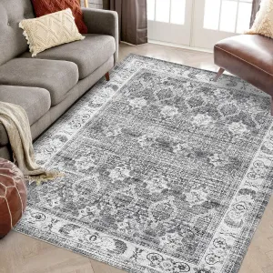Washable Area Rugs, 8x10 Large Rugs for Living Room, Vintage Rugs for Bedroom, Velvet, Printed, Folding, and Stain Resistant Carpet for Living Room and Bedroom Decor, Grey