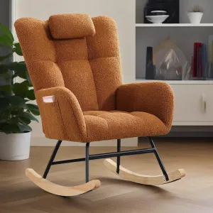 Nursery Rocking Chair, Upholstered Baby Fluffy Glider Rocker, Reading Chair with High Backrest, Comfy Chairs for Living Room, Bedroom, Nursing