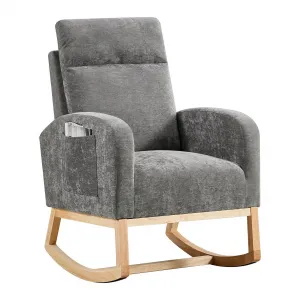 Rocking Chair Nursery, Modern Upholstered Glider Rocker Side Pocket, High Backrest Padded Seat Accent Armchair for Living Room, Nursery, Bedroom