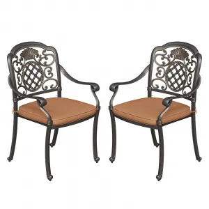 Patio Chairs of 2 with Cushion, Cast Aluminum Outdoor Dining Chairs, All-Weather Patio Bistro Chair Set, Vintage Copper